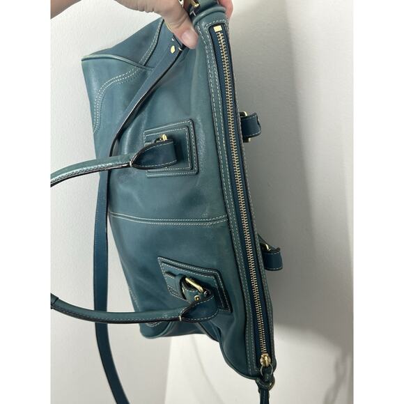 COACH BAG PURSE DOUBLE HANDLE DOUBLE ZIPPER SATCHEL TURQUOISE Satchel - Picture 14 of 14